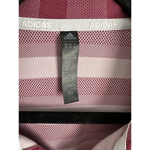 Adidas Polo Shirt Men's 2XL Dark Red Striped Golf Performance Short Sleeve Logo - Picture 3 of 7